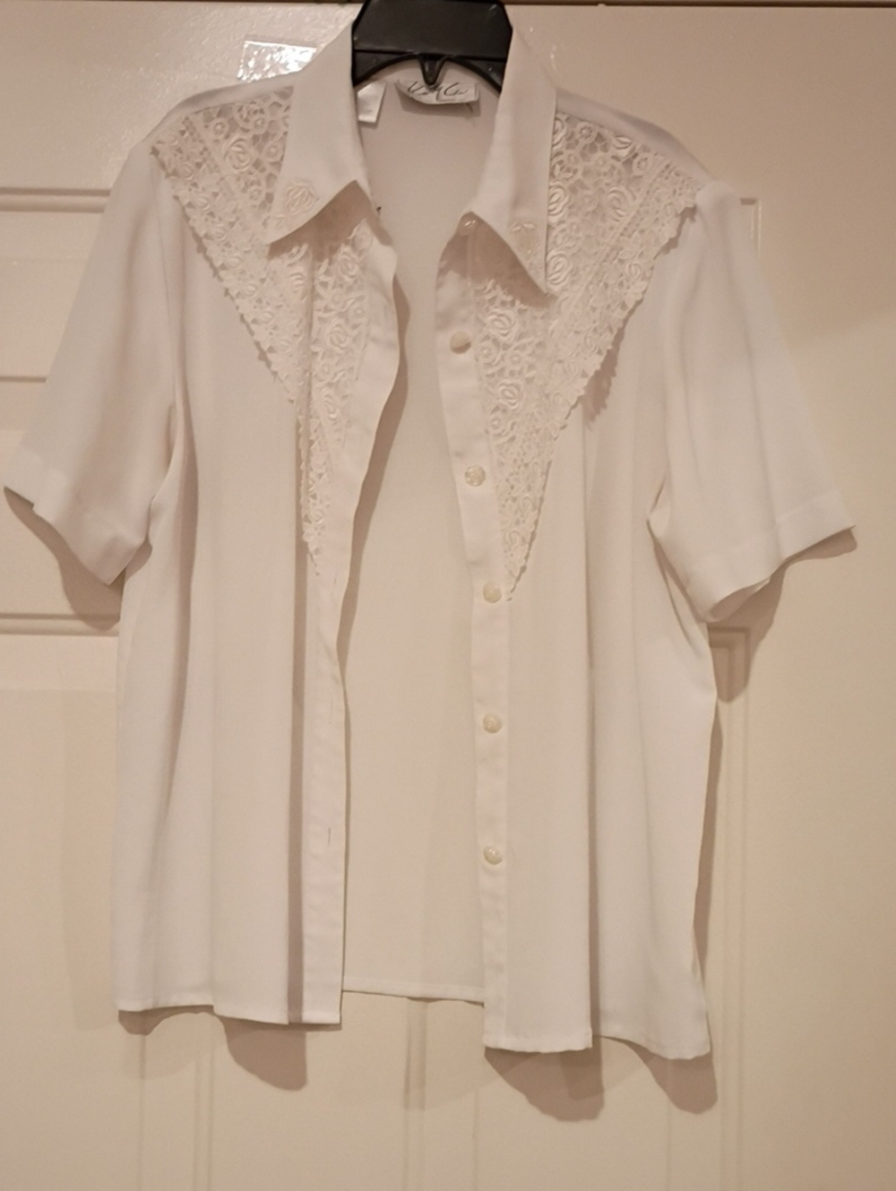 White Lace Yoke Button-Up Blouse